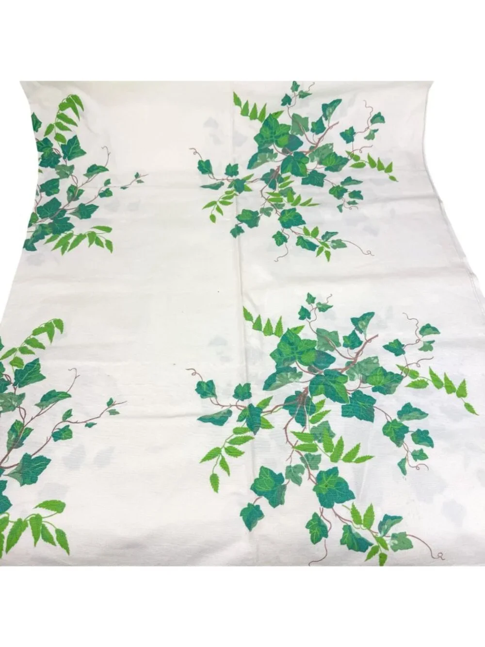 Vintage Wilendur Botanical Green Ivy Cotton Tablecloth 52 x 66